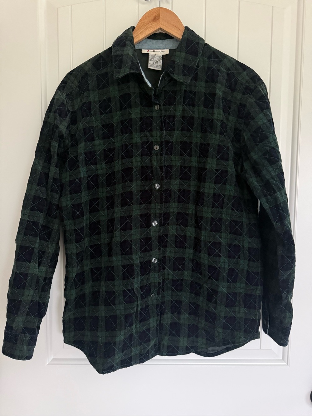 Vintage Talbots Quilted Flannel Shacket Plaid Shirt Jacket Green Navy Outerwear